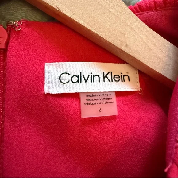 NWT Calvin Klein Hot Pink Pleated Puff Sleeve Dress Size 2 - Picture 8 of 15